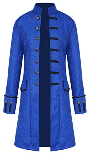 Herren Vintage Frack Jacke Steampunk viktorianische Uniformen formeller Smoking Mantel Krawatte (XL, Blau)