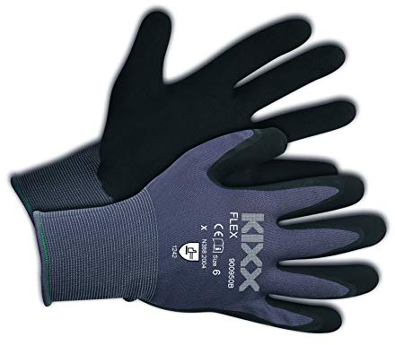 KIXX Flex Handschuhe Nylon/Latex | Gartenhandschuhe | Arbeitshandschuhe | Größe 09, Grau/ Schwarz