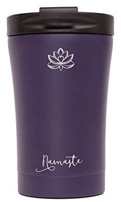 Bodhi Isolierbecher aus hochwertigem Edelstahl | Dichter Thermobecher mit Yogamotiv Namasté Design | Doppelwandiger Kaffeebecher to-Go 280 ml | Auslaufsicherer Deckel | BPA-frei Travel Mug