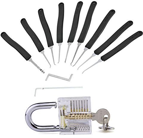 Loboo Idea 11-teiliges Premium-Übungswerkzeug für Lockpicking, einschließlich 9 Stück Lockpick Haken und 2 Stück Dietrich-Spannschlüssel für Anfänger und Profi-Schlosser (11-teilige Werkzeuge, mit