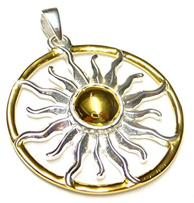 Silberschmuck - BG Sonnenrad Anhänger aus Sterlingsilber teilvergoldet, Schutzsymbol Motiv Sonne, Damen Schmuck