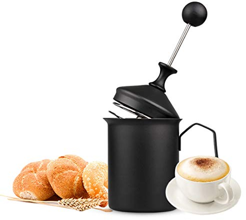 Manual Milk Frother, 500ml Stainless Steel Hand Pump Milk Foamer with Teflon Coating Milk Frothing Pitchers DIY Fancy Coffee Cream Coffee Foamer Milk Creamer for Cappuccinos Coffee Latte