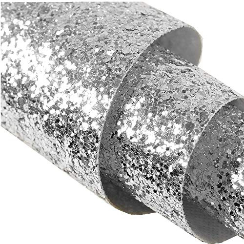 DHHOUSE Silberne Glitzertapete, zum Abziehen und Aufkleben, Glitzertapete für Wände
