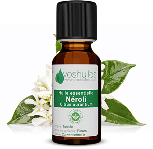 VOSHUILES - Huile Essentielle de Néroli - Distillation de Fleurs de Bigaradier - Flacon Verre Ambré avec Bouchon Sécurité et Compte-Gouttes de Précision - 2ml