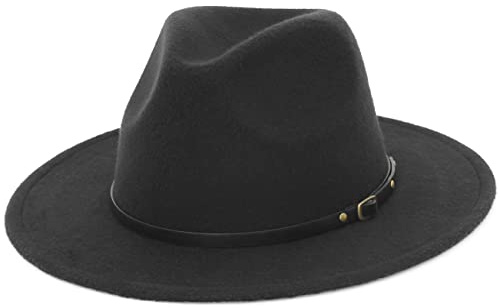 EOZY Cappello Fedora Classico da Uomo, a Tesa Larga, Cappello Piatto a Punta, Cappello Panama Fedora, in Feltro Piatto e Panno di Lana, per Feste in Spiaggia e per Uso Quotidiano