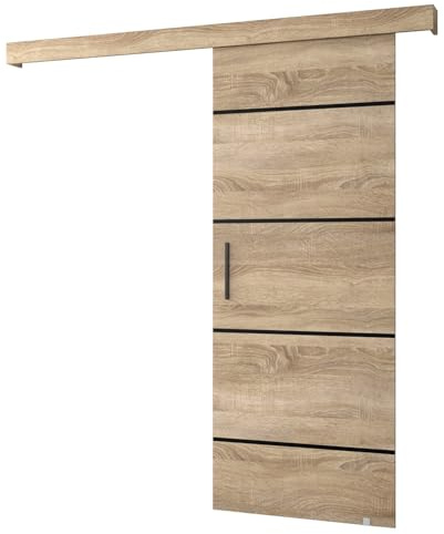 MEBLE KRYSPOL Salwador 4 Schiebetürsystem mit Schienenabdeckung - Zierstreifen - Wandschiebetüren für Innenräume - Loftartige Einbautüren - Solide Konstruktion - 90 x 204 cm - Sonoma