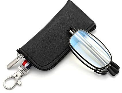 ZUVGEES Faltbare Mini Metall Blaulichtfilter Lesebrille für Damen und Herren Lightweight Anti-blaue Computerbrille mit Brillenetui