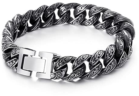 Beydodo Armbänder Edelstahl Silber Schwarz 24CM, Herren Armband Vintage Filigran Panzerarmband Breit 13MM Freundschaftsarmband Silber Schwarz Armband für Charms