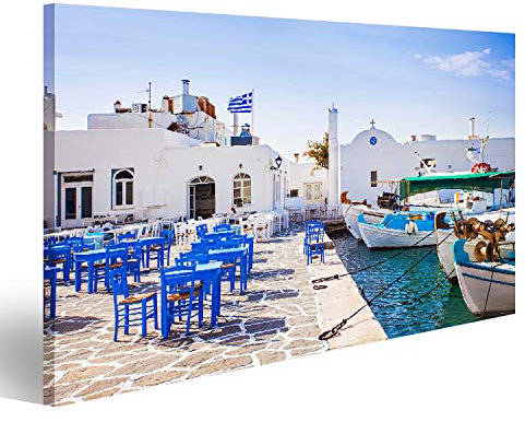 islandburner Bild auf Leinwand Typische griechische Inseln Dorf Naousa Paros Insel Kykladen Fischen Griechenland Wandbild Poster Kunstdruck Bilder 100x57cm