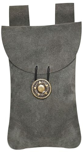 Mythrojan Gürteltasche für mittelalterliche Renaissance-Schmuck, LARP, Kostüm-Hüfttasche für historische Nachstellungen, Cosplay, Bühnenrequisiten – Dunkelbraun, Grau (Ash Grey), Height - 7.1 x Width