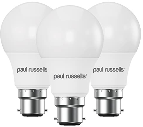 paul russells LED GLS - Dimmable Bayonet Light, 8.5W 806 Lumens B22 A60 LED Bulbs, 60w Equivalent, 2700K Warm White, Dimmer Standard BC Energy Saving Ceiling Lightbulbs, Pack of 3