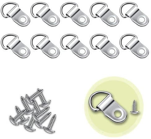 10 Sets D Rings Metal Picture Hangers - 10PCS Canvas Hooks & Screws for Picture Frame Hanging Decoration