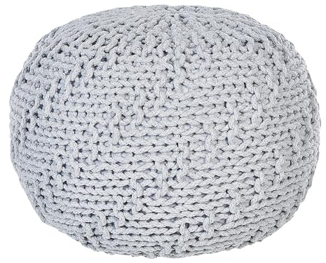 Beliani Runder Pouf Ottomane Baumwolle grau 50 x 50 x 35 cm gestrickt Boho Priene