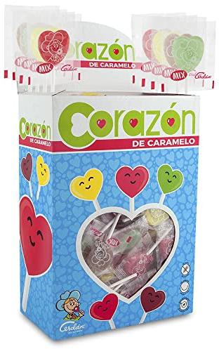 Caramelos Cerdán - Piruletas Mini Corazón | Surtido de Sabores | Estuche de 200 Unidades | Caramelo Duro con Palo Sin Gluten ni Alérgenos | Ideal para Fiestas, San Valentín y Cumpleaños | Caramelo Duro con Palo Sin Gluten ni Alérgenos | Ideal para Fiestas, San Valentín y Cumpleaños