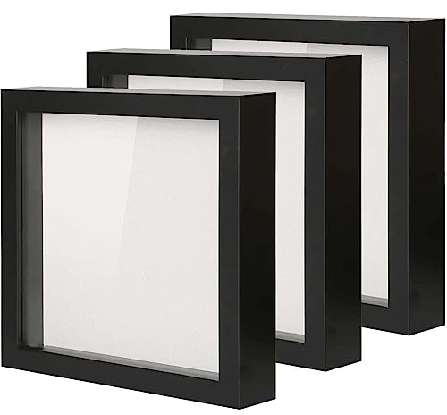 Muzilife 3D Bilderrahmen zum Befüllen, 3 Stück Schwarz, 22x22cm | Tiefe Objektrahmen mit Glasscheibe Dreiteiliges Set, Quadratische Form, Geschenk für Familie Freunde