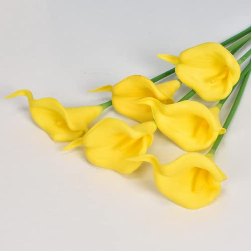 HAOSHICS Lys calla artificiels, lys calla réalistes en latex avec tige en polyuréthane souple, décoration florale élégante pour mariage, maison, fête, bureau, arrangements floraux (20, jaune)