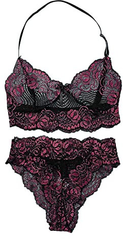 YCBMINGCAN Pigiama da donna in pizzo floreale trasparente sexy da donna Set di biancheria da notte a vita alta con reggiseno e slip a 2 pezzi da notte S XXL Crema Depilatoria