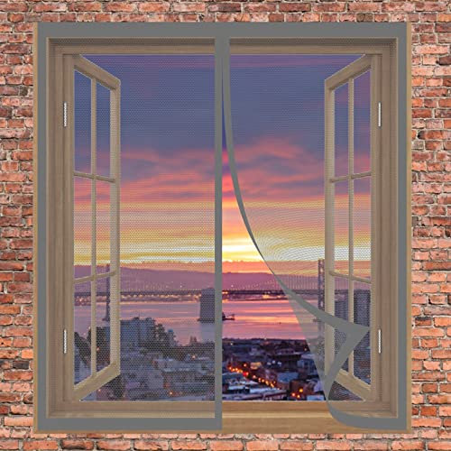 Fliegenschutzgitter Für Fenster 115 x 65 cm Fliegengitter Magnet Ohne Bohren Automatisches Schließen Magnet Fliegengitter Für Alle Universalfenster, Grau