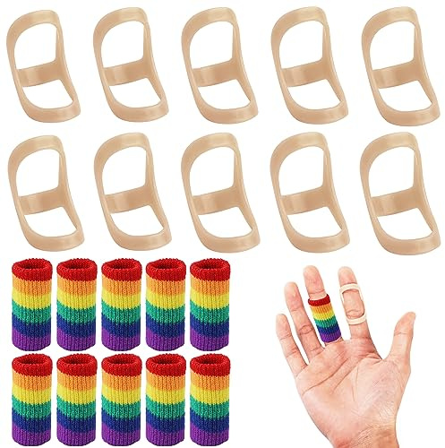 20 St Oval Finger Splint Kit, 10 Storlekar Finger Brace Support Oval Trigger Finger Splint & 10 Mjuka Ärmar för Tumme Mitt Ring Index Pinky (Blandade Färger)
