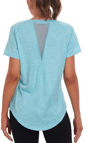Jlowesun Sportshirt Damen Kurzarm,Leichtes Atmungsaktiv Funktions Back Mesh Sport Oberteile Damen,Rundhals Sport Top Frauen Passend für Fitness Laufshirt Yoga