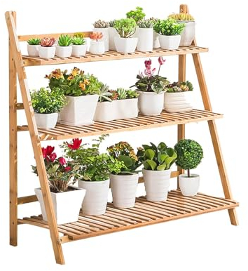 Holdfiturn Foldable Plant Stand 3 Tier Flower Ladder Indoor Outdoor Garden Display Shelf for Living Room Balcony