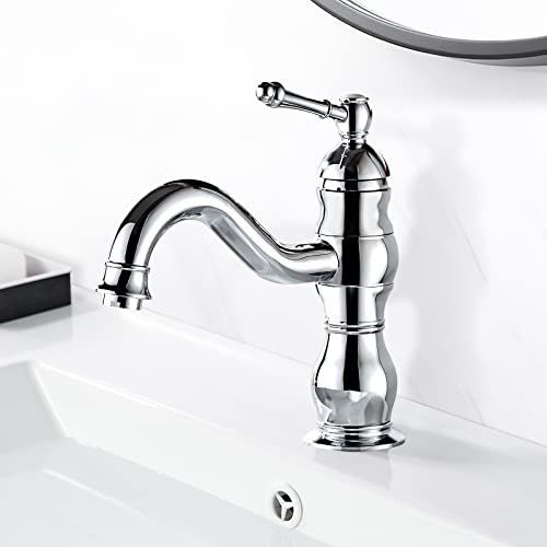 Coleniny Rubinetto Bagno Lavabo Ottone Antico, Miscelatore Lavabo Rubinetto Girevole a 360°, Rubinetto Bagno Monocomando per lavabo e Cucina,Calda e Fredda del Rubinetto (Antico Cromo)