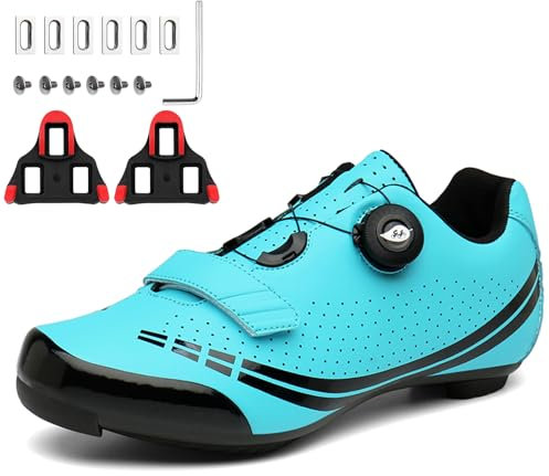 PENXZT Fahrradschuhe Herren Damen Rennradschuhe Kompatible Mit Peloton Look SPD SPD-SL Delta Lock Pedal Atmungsaktiv Radsportschuhe,Blau,43 EU