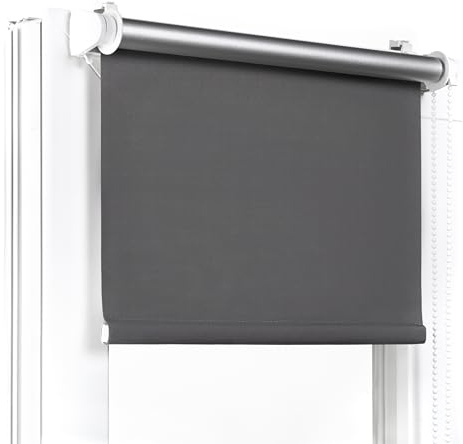 Fenster DEKOR - Rollos Für Fenster Ohne Bohren Dunkelgrau - Verdunkelungsrollo B80 x H120 cm - Klemmrollo Verdunkelung - Fensterrollo Für Balkontüren - Verdunklungsrollo Leicht Zu Installieren