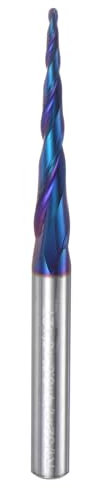 QUARKZMAN Fresa Sfera Conica Fresatrice CNC, Raggio 1/32 Gambo 1/4 Carburo Tungsteno Rivestito Spirale 2 Taglienti, Utensile Fresatura Lunghezza Totale 3 Diametro 1/16