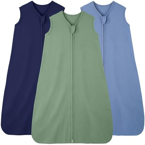 FIEMOL Gigoteuse été 6-12 Mois 0.5 Tog, Turbulette Coton pour Nouveau-né et Nourrisson, Pack de 3 Couvertures Portables pour bébé, Sac de Couchage Léger avec Double Fermeture éclair 66-76 cm Cyan