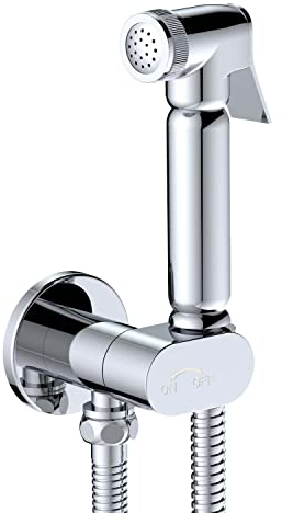 Douchette WC Bidet en Laiton Massif Chromé – Set Complet Soho Design avec Robinet d’arrêt Intégré, Flexible Métallique 120 cm, Montage G1/2”, Design Compact Moderne