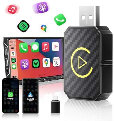 Euakee 2 in 1 Android Auto & CarPlay Wireless Adapter, Schneller Stabiler Mops & Play Wired to Wireless Dongle für Autos, Online-Update, Schwarz
