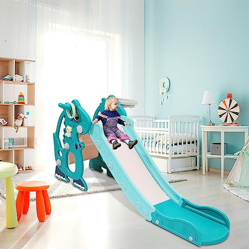 Daromigo Rutsche, Kinderrutsche 4-in-1,Kinder Fun Slide mit Basketballkorb,Rutsche Indoor ab 1 Jahr-3 Jahre,Kinder Rutsche Indoor und Outdoor,Baby Rutsche 145 x 38 x 67 cm,bis 35KG Grün