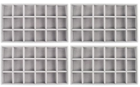 Nwvuop 4 Stück Samt Schmucktablett Schmuckaufbewahrung Schublade, Stapelbar Samt Schmuckeinsatz für Schubladen Ohrring Organizer(Grau)