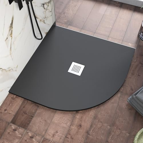Piatto Doccia 80x80 cm Semicircolare Marmoresina Nero Effetto Pietra Ultraslim Antiscivolo