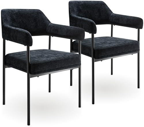 tectake® 2X Stuhl, Küchenstühle modern, 2er Set Stühle mit Armlehne für Esszimmer, Living Room Chairs, Esszimmer und Küche, als Schminkstuhl, Küchenstuhl - Webstoff schwarz/schwarz, 2er Set
