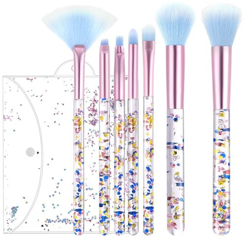 HJZHII 7 Stück Crystal Schminkpinsel Set,Sparkles Pinselset Makeup Pinsel,Make up Pinsel Set Schmink Lidschatten Misch Concealer Highlight Pinselset Powder Foundation Blusher Brush Fächer Makelloser