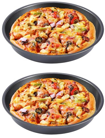 Hapivida 2 Stück Pizzablech Rund 23cm Pizza Backblech Antihaftbeschichtet Schwarz Mikrowelle Backformen Pfannen Kuchenblech Backen