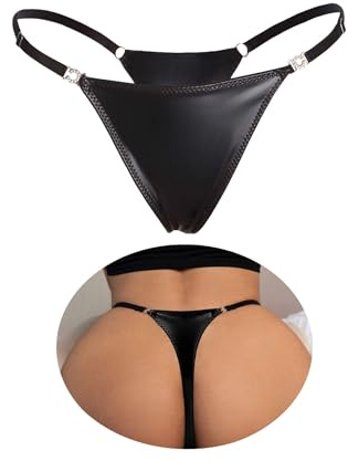ohyeahlady Justerbar Stringtrosa Leopard Dam Plus Size Tanga Issilke Elastisk Bikini T-Back T Tillbaka Thong G-String Brasiliansk Mini Trosor Kurviga Underkläder Underkläder, Svart läder, L