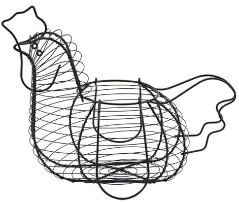Egg Collecting Basket | Egg Basket Holder | Black Wire Chicken Egg Basket | Chicken Shape Egg Storage Container | Metal Wire Chicken Hen Egg Basket For Kitchen Worktop