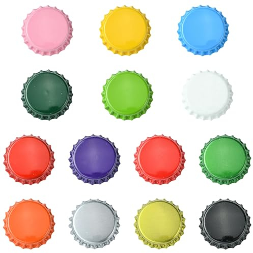 Airssory 140 tappi a corona per bottiglie in latta in 14 colori, rotondi, piatti, per gioielli fai da te, bracciali, orecchini, portachiavi, artigianato, decorazione da parete per la casa, accessori