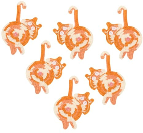 PATIKIL 6 sottobicchieri a forma di gatto, 15 cm, simpatici sottobicchieri all'uncinetto, divertenti per scrivania per adulti, decorazione per la casa, bevande, regali, caffè, arancione