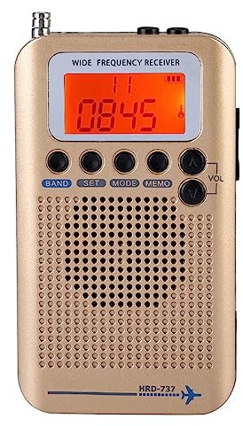 Receptor de Radio de Banda múltiple Sustvita, escáner de Banda de Aire VHF portátil con batería Recargable, Bandas de frecuencia: Air FM Am CB SW, Radio de Viaje portátil (Oro)