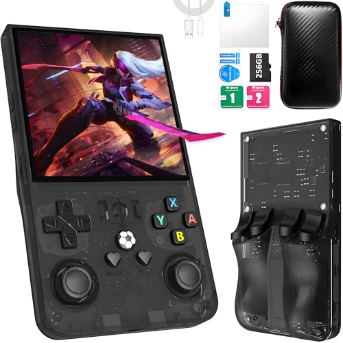 R36MAX Retro Handheld Game Console,Game Console with 256GB TF Card, 40000+ Classic Games,Game Console 4.0 IPS HD Screen 4000mAh Rechargeable Portable Video Console Pocket Arcade-Transparent Black