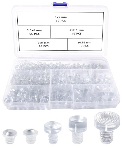 Lyeteung Lot de 200 pare-chocs de table en verre avec tige transparente pour dessus de table, meubles, tiroirs, armoires 5/5,5/6/9 mm