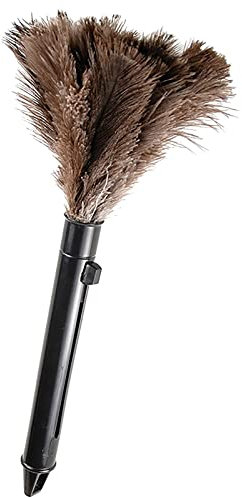 Spolverino estensibile, soffici piume di struzzo per la pulizia, strumento di rimozione per la casa con manico in plastica (40 cm)