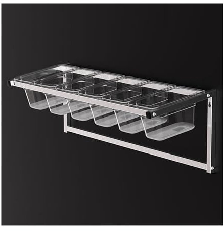 LXBAMKEA Stainless Steel Spice Racks, Wall-Mounted Commercial Condiment Racks, Topping Station Kitchen Buffet Seasoning Container, Food Dispenser For Ingredient Sauce(6 Grid-Silver-A)