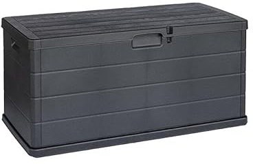 Httxyp Baule Cassapanca 340 Litri Effetto Legno da Esterno: Ampio Spazio di Stoccaggio, in Resina Antracite, Dimensioni 118x59x57 cm