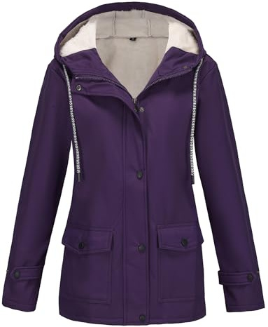 Maeau – Chaqueta de invierno para mujer con capucha con cremallera forro polar grueso abrigos impermeables S-3XL, morado, S