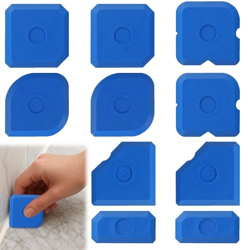 10Piece Silicone Sealant Tool Kit with Multi-Shape Caulking Tools, Silicone Smoothing Tool, Reusable Sealant Finishing Scrapers for Bathroom, Floor, Window, Kitchen Joint Sealing (Blue)